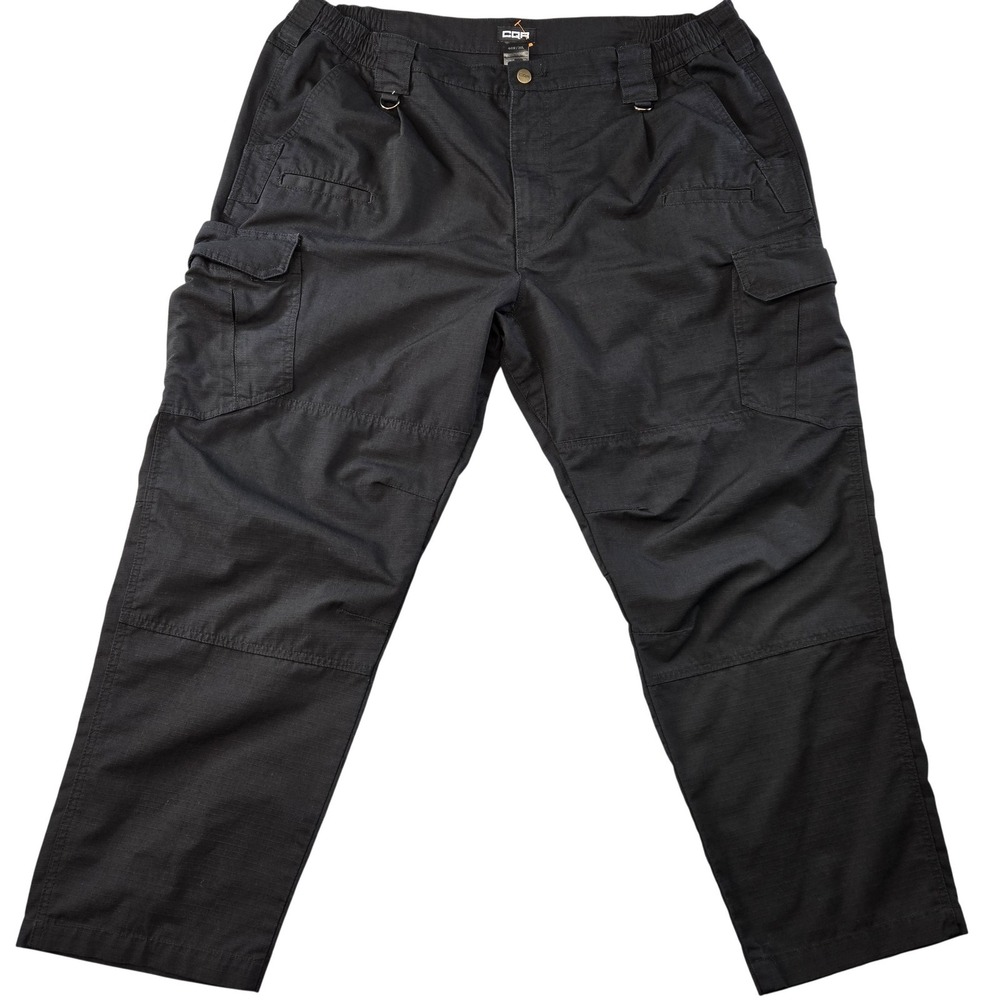 CQR Pants Mens 44x30 Black Cargo Relaxed Polyester Cotton Pockets Tapered D-Ring